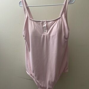 XL Pink Ribbed One-Piece Swimsuit